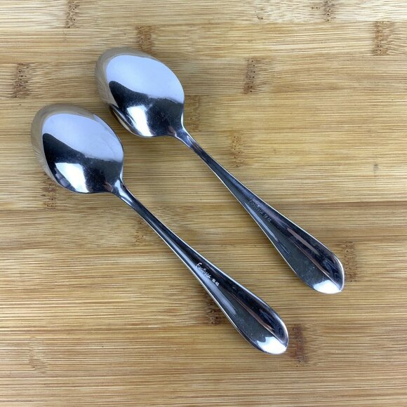 Pottery Barn Fortessa 18/10 Stainless Steel Oval Soup Spoons Set Of 2 Korea - Picture 2 of 5